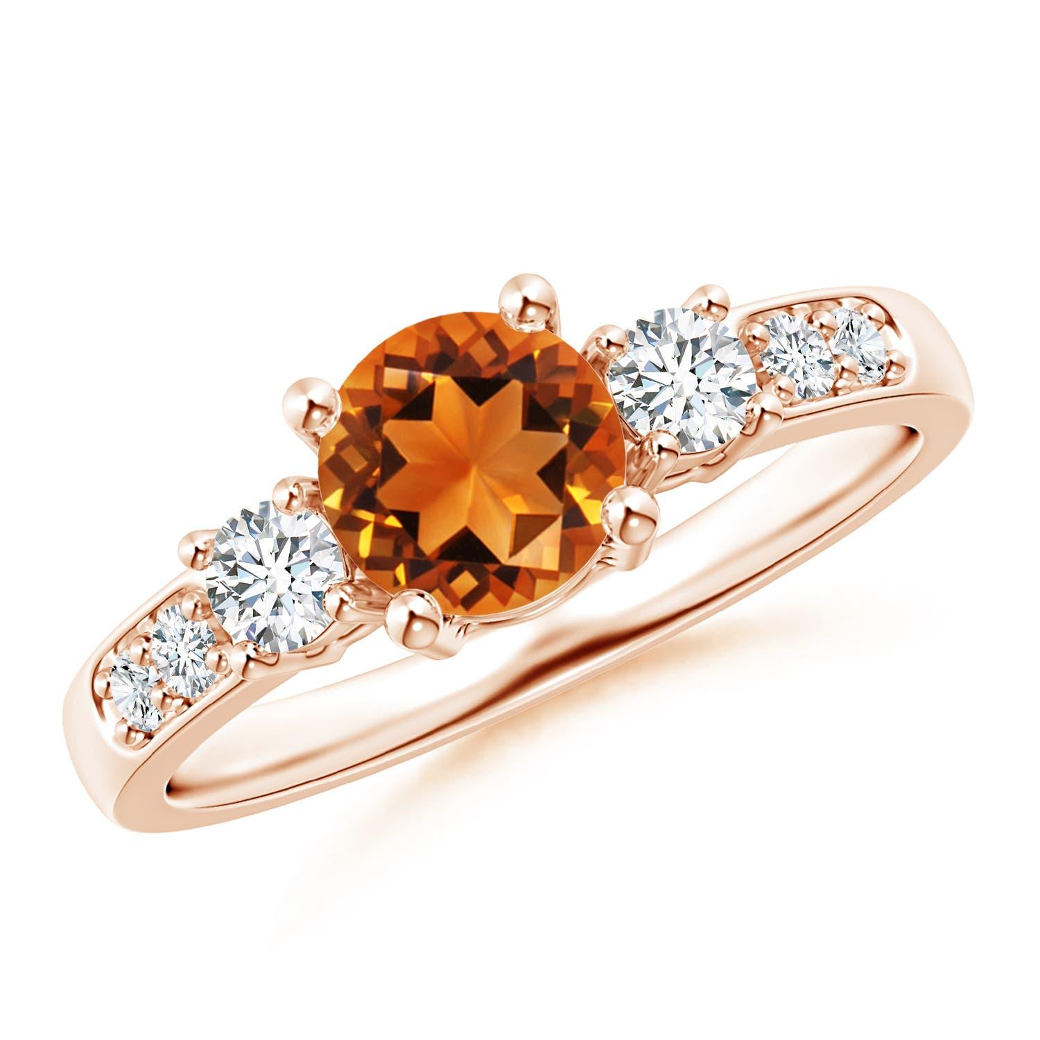 Anello Angara con tre pietre naturali, citrino e diamante, in oro massiccio 14K per donna in vendita 2