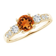Anello Angara con tre pietre naturali, citrino e diamante, in oro massiccio 14K per donna