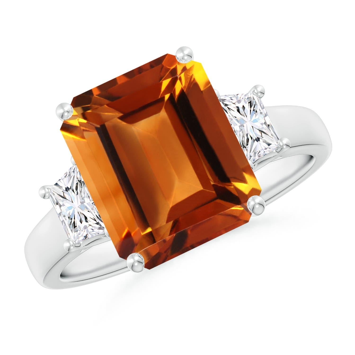 Anello Angara con tre pietre naturali, taglio smeraldo, citrino e diamante da 4,2 carati, in oro 14K in vendita 1