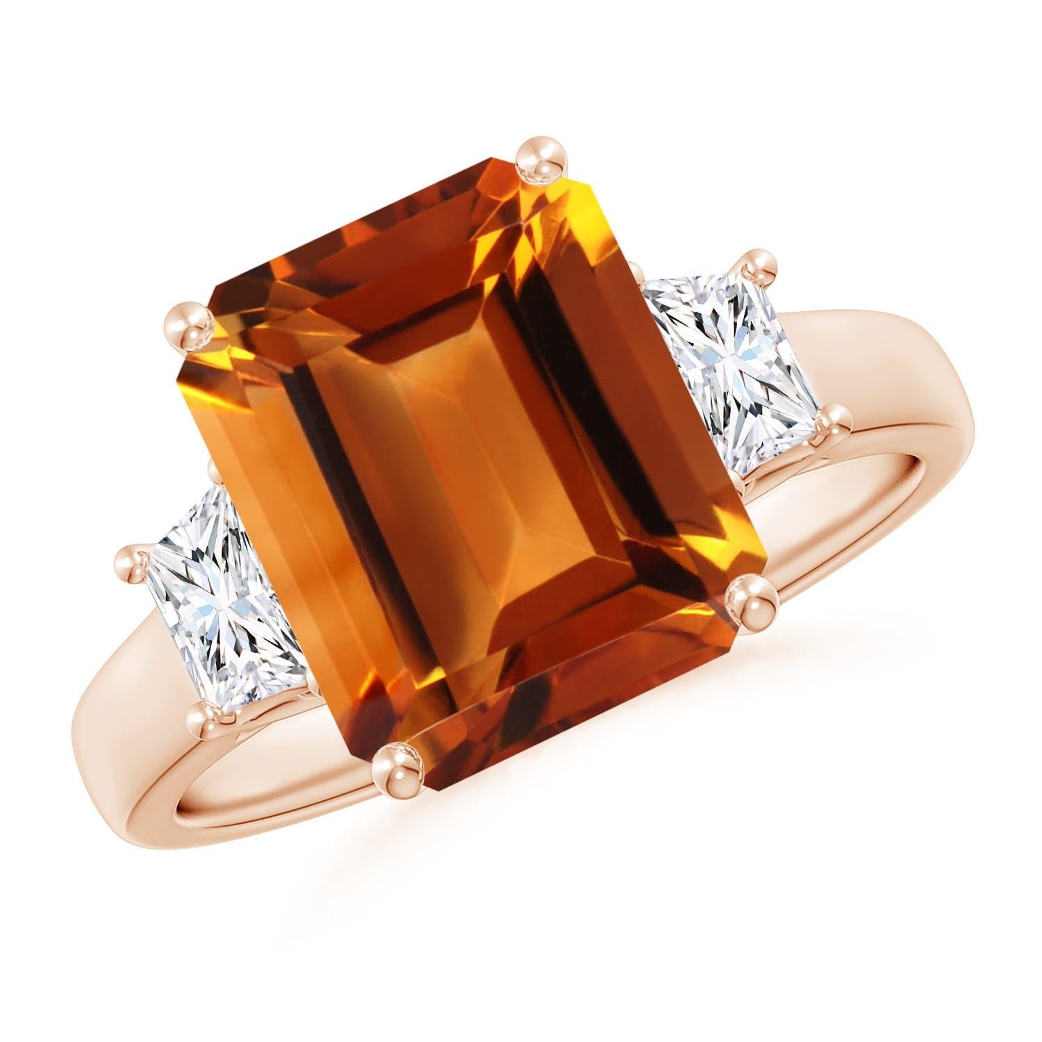 Anello Angara con tre pietre naturali, taglio smeraldo, citrino e diamante da 4,2 carati, in oro 14K in vendita 2