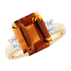 Anello Angara con tre pietre naturali, taglio smeraldo, citrino e diamante da 4,2 carati, in oro 14K