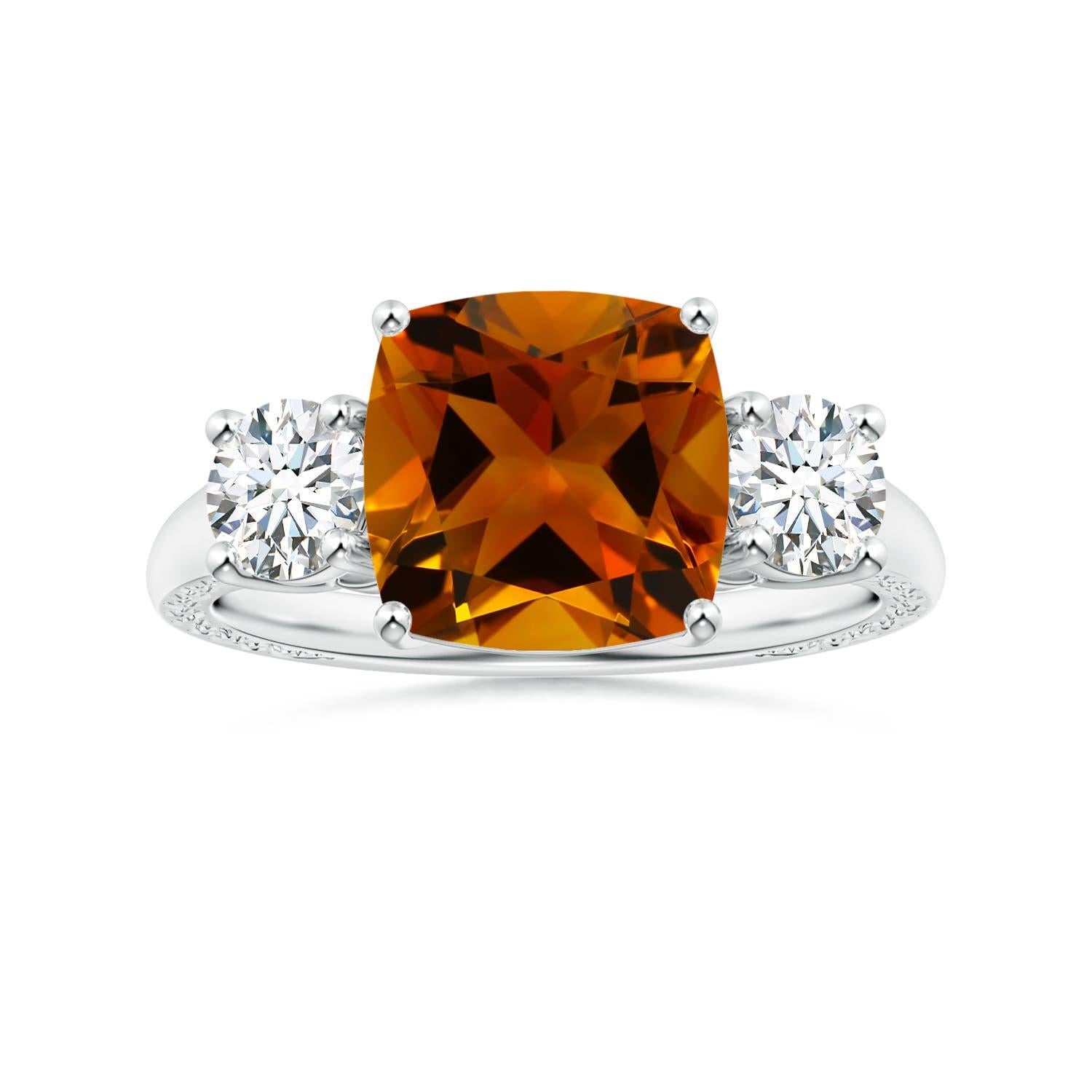 A. Stone Anello con tre pietre naturali e cuscino certificato GIA da 2,83 carati in oro 14K