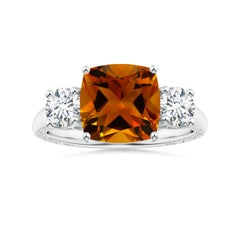 A. Stone Anello con tre pietre naturali e cuscino certificato GIA da 2,83 carati in oro 14K