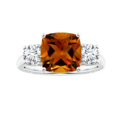 A. Stone Anello con tre pietre naturali e cuscino certificato GIA da 2,83 carati in oro 14K