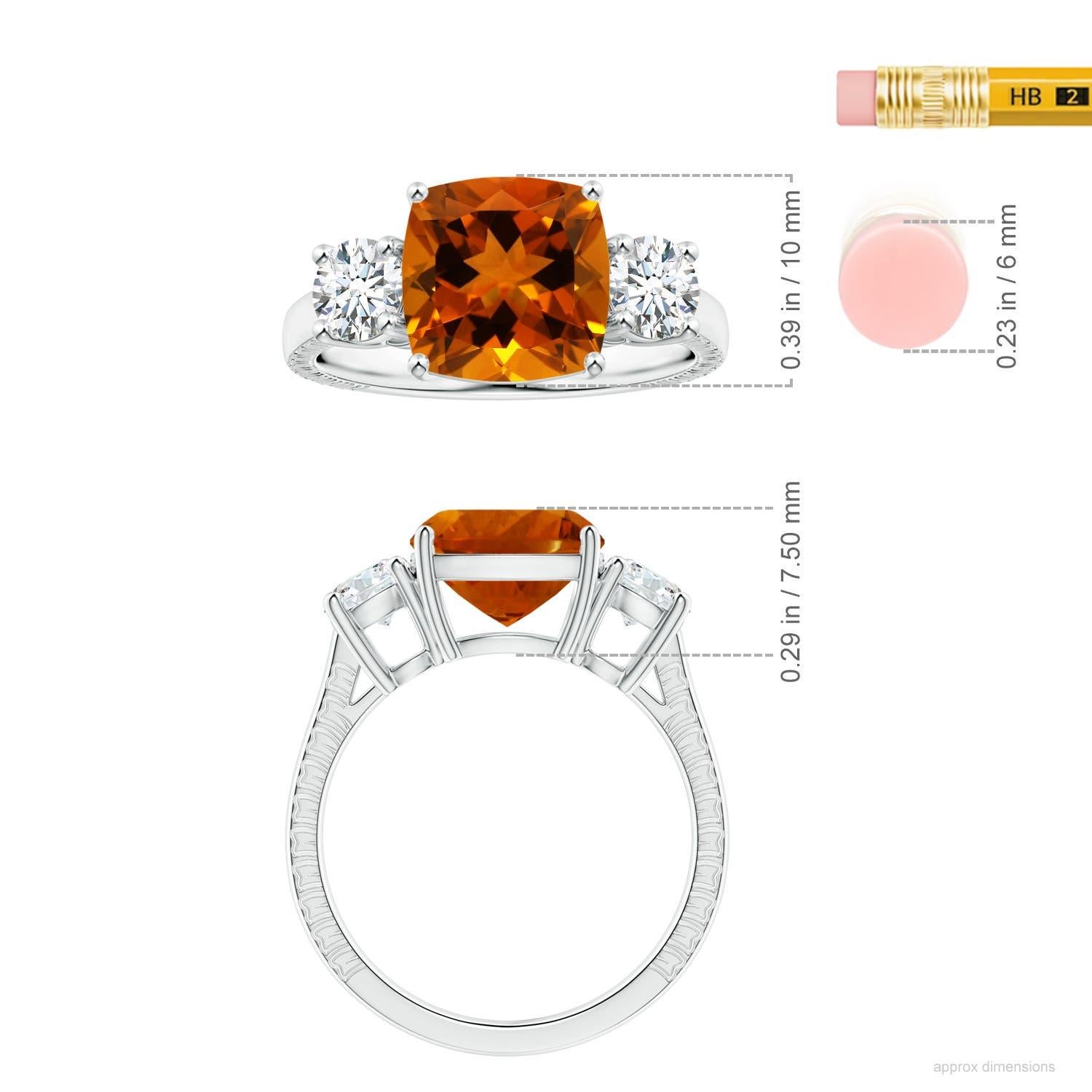 Donna A. Nature Tre Pietre GIA Certificato Cuscino 3.96ct Anello con Citrino in Oro 14K in vendita