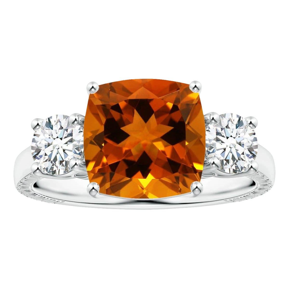 A. Nature Tre Pietre GIA Certificato Cuscino 3.96ct Anello con Citrino in Oro 14K