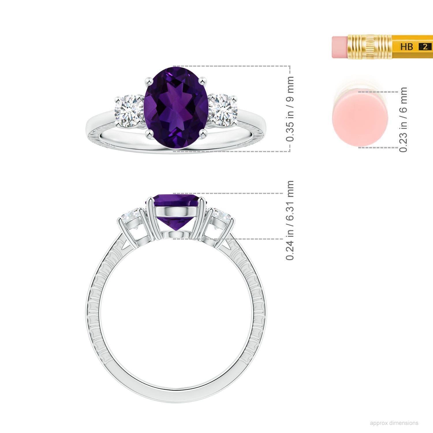 Bague en or 14K avec améthyste ovale de 1,77 ct, certifiée GIA, de la société Angara Natural Three Stone Pour femmes en vente