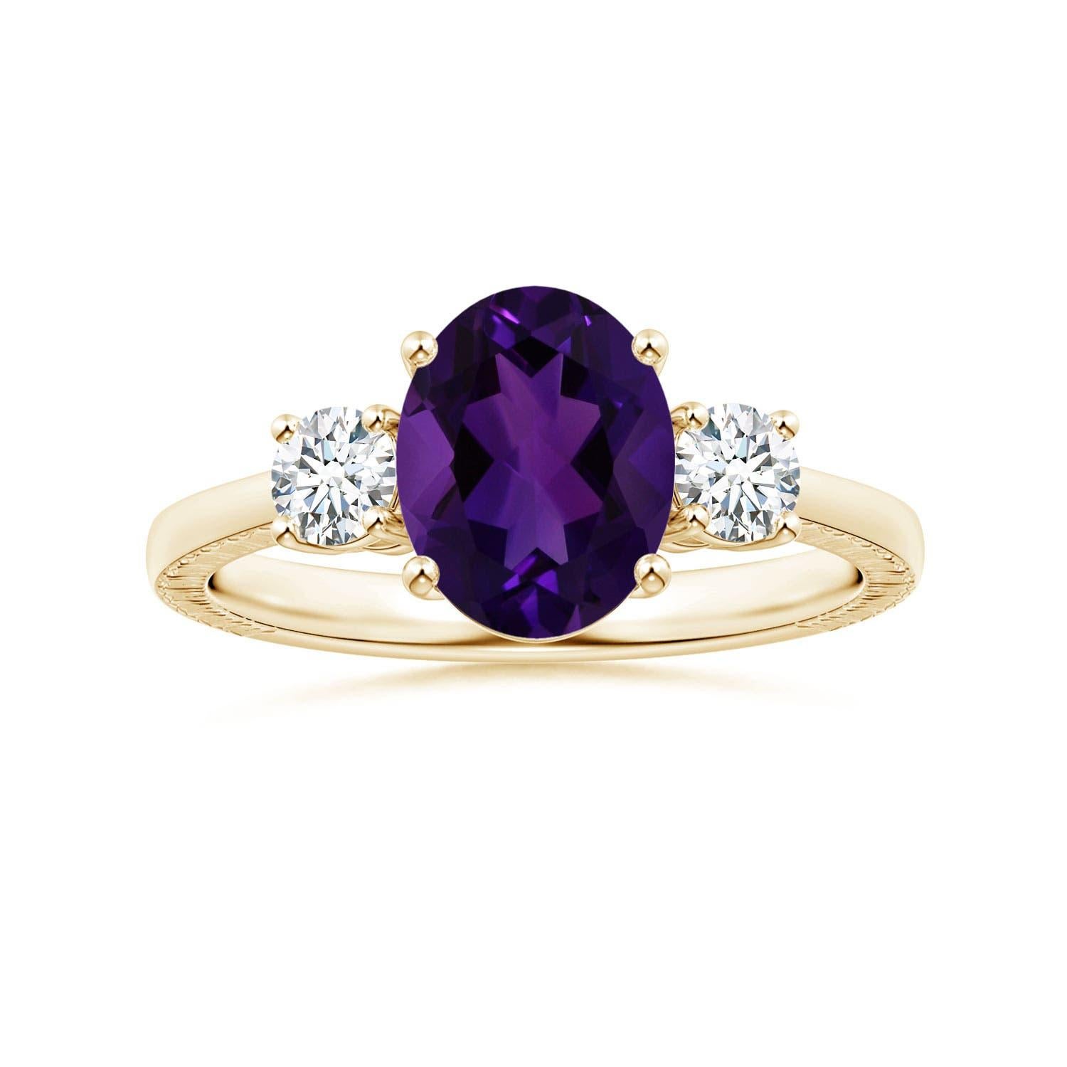 Bague en or 14K avec améthyste ovale de 1,77 ct, certifiée GIA, de la société Angara Natural Three Stone en vente 3