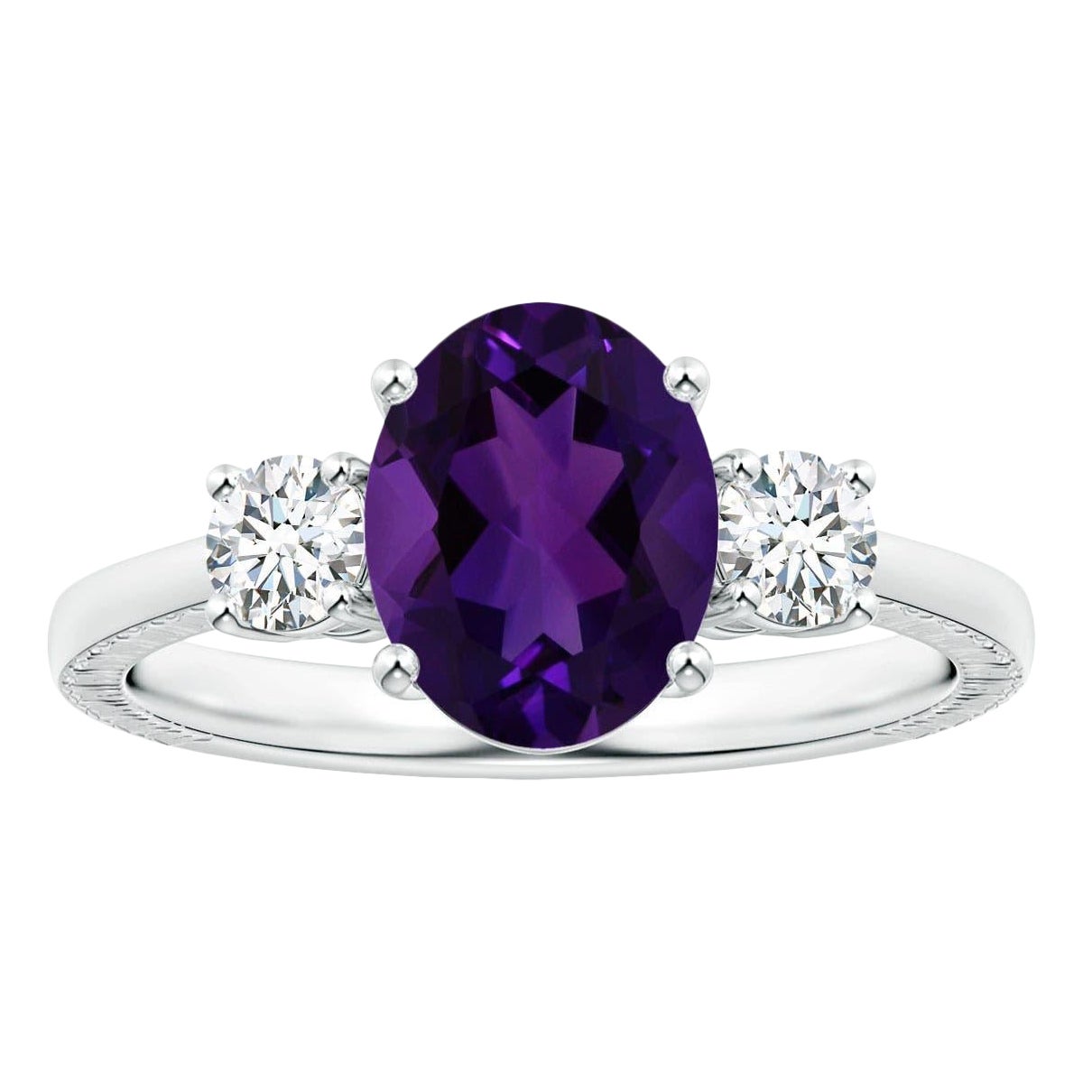 Bague en or 14K avec améthyste ovale de 1,77 ct, certifiée GIA, de la société Angara Natural Three Stone