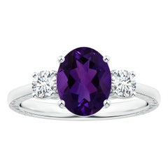 Angara Anillo de amatista natural de tres piedras ovalada de 1,77 ct certificada por el GIA en oro de 14 quilates