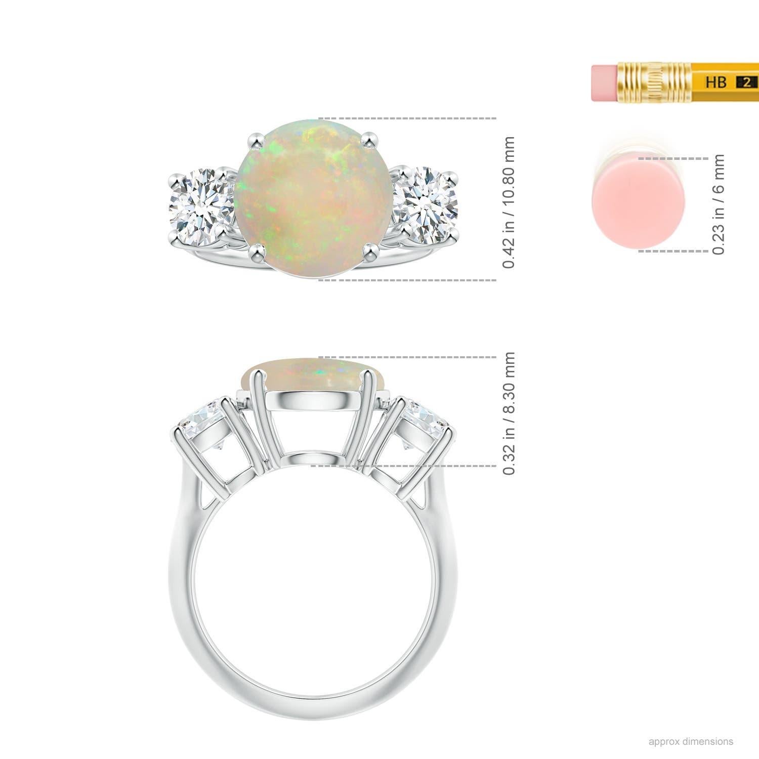 Angara Bague en or 14 carats avec opale ronde certifiée GIA de 2,39 ct à trois pierres naturelles Pour femmes en vente