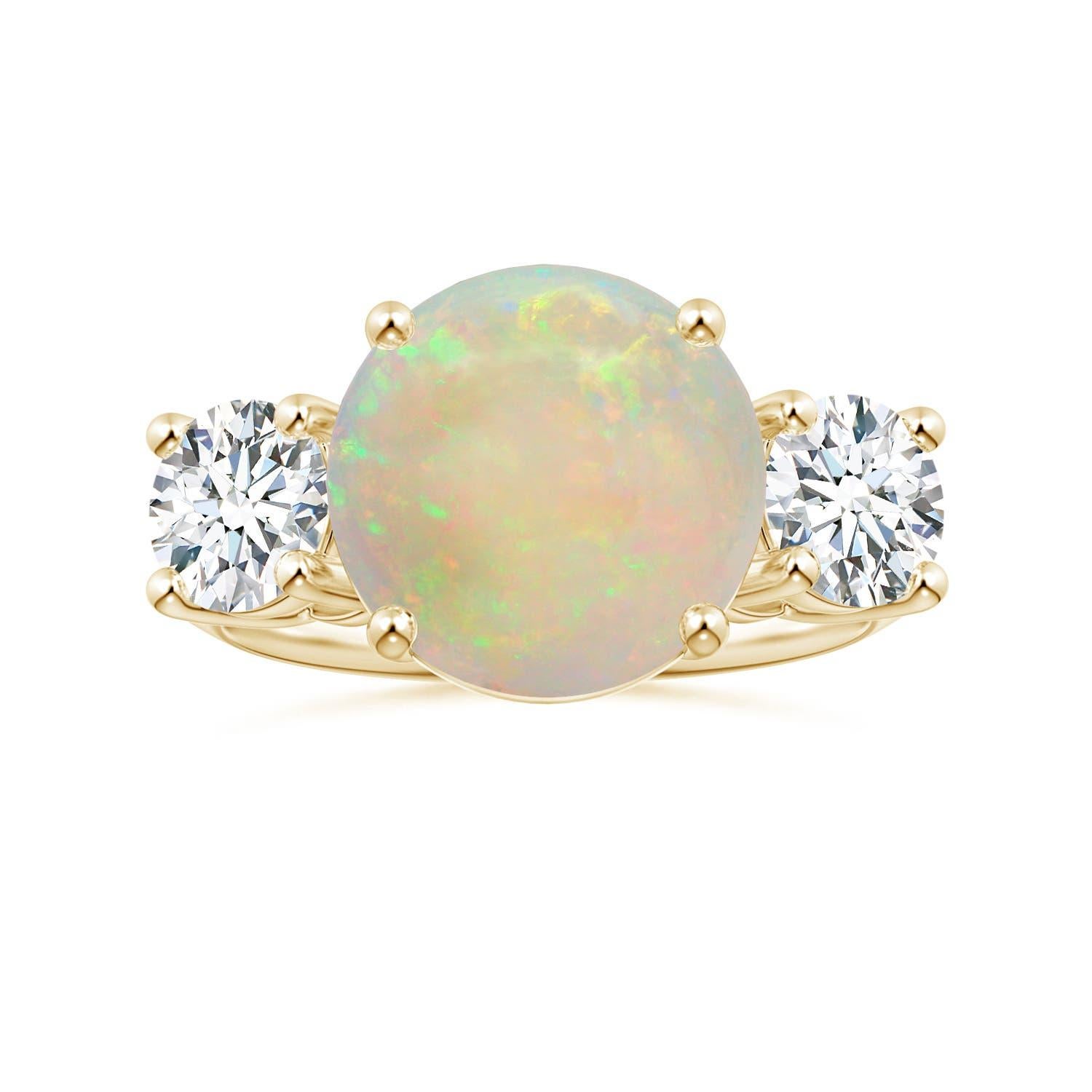 Angara Bague en or 14 carats avec opale ronde certifiée GIA de 2,39 ct à trois pierres naturelles en vente 3