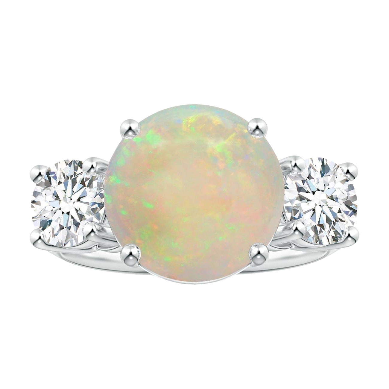 Angara Bague en or 14 carats avec opale ronde certifiée GIA de 2,39 ct à trois pierres naturelles