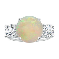 Angara Anillo de Ópalo Natural de Tres Piedras Redondo Certificado GIA de 2,39 ct en Oro de 14K
