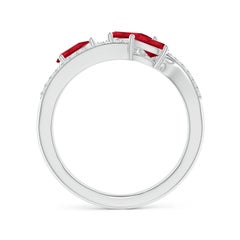 Angara Natural Three-Stone Pear Ruby Criss-Cross Ring in 14K Solid Gold