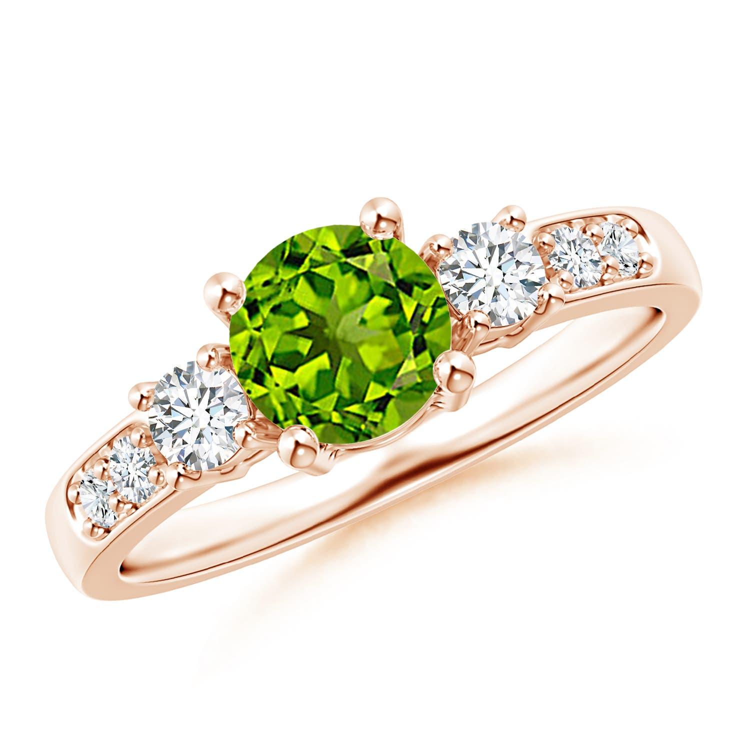 Anello Angara con tre pietre naturali, peridoto e diamanti, in oro massiccio 14K per donna in vendita 4