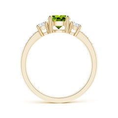 Angara Natural Three Stone Peridot and Diamond Ring in 14K Solid Gold for Women