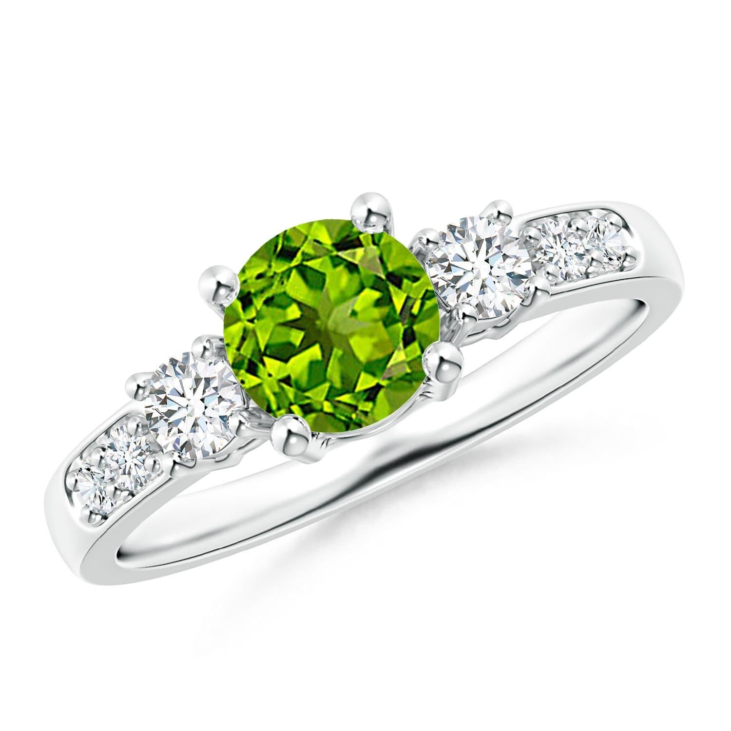 Anello Angara con tre pietre naturali, peridoto e diamanti, in oro massiccio 14K per donna in vendita 3