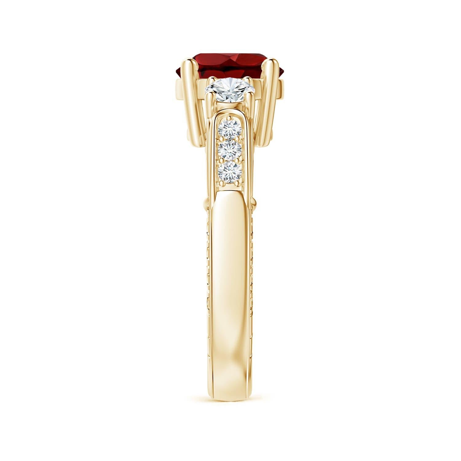 Anillo Angara de oro macizo de 14 quilates con tres piedras naturales, granate redondo de 2,2 ct y diamantes Corte redondo en venta