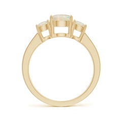 Angara Natural Three Stone Round Opal Ring with Diamond Accent in 14K Solid Gold