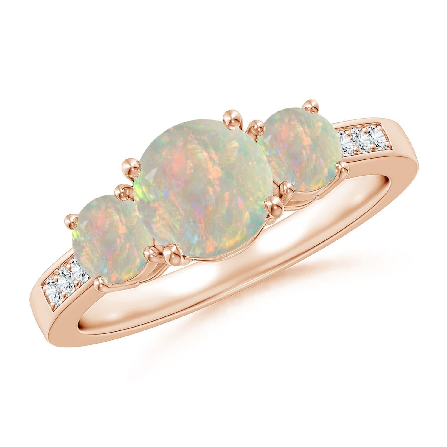 Angara natürlichen drei Stein Runde Opal Ring mit Diamant-Akzent in 14K massivem Gold im Angebot 2