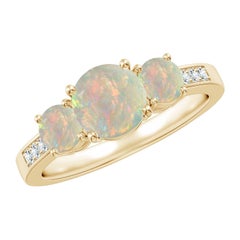 Anillo Angara de ópalo redondo natural de tres piedras con acento de diamante en oro macizo de 14 quilates