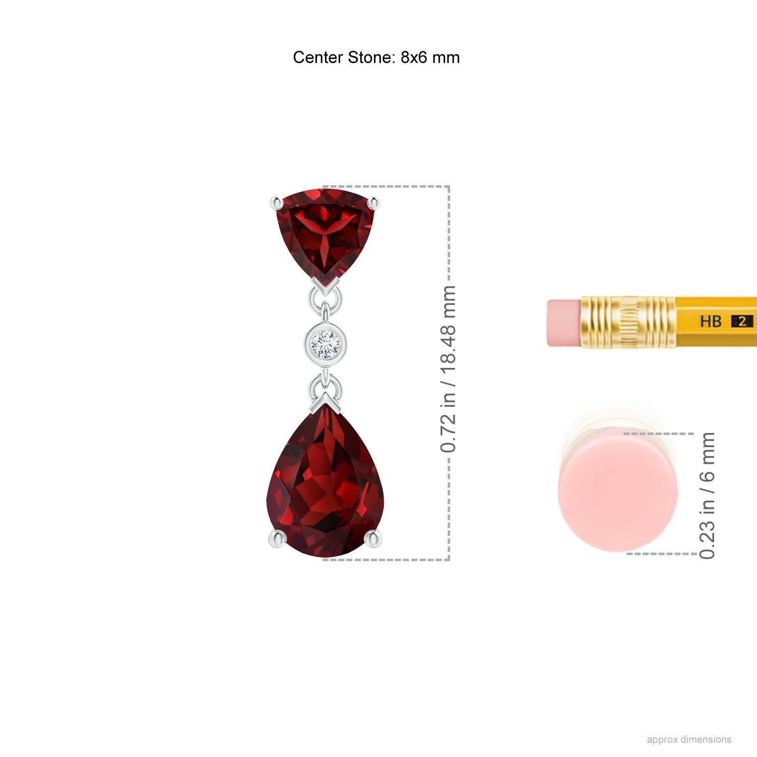 Pear Cut Angara Natural Trillion and Pear 1.3 ct Garnet Drop Pendant in 14K Solid Gold For Sale