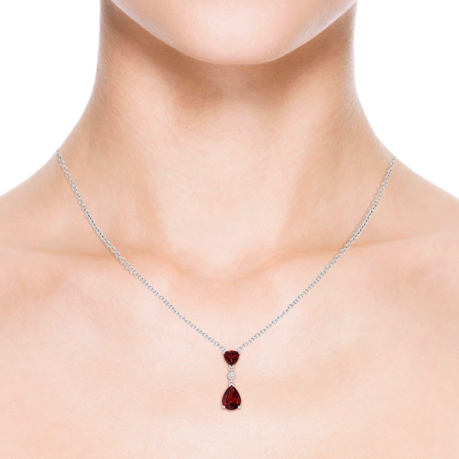 Angara Natural Trillion and Pear 1.3 ct Garnet Drop Pendant in 14K Solid Gold In New Condition For Sale In Los Angeles, CA
