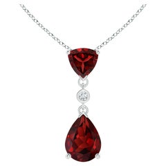 Angara Natural Trillion and Pear 1.3 ct Garnet Drop Pendant in 14K Solid Gold