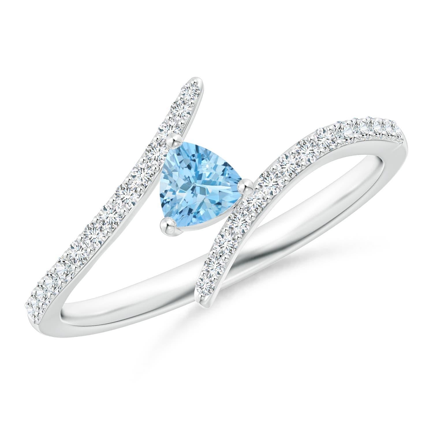 Anello Angara con acquamarina naturale Trillion e diamanti in oro massiccio 14 carati in vendita 2
