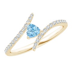 Anello Angara con acquamarina naturale Trillion e diamanti in oro massiccio 14 carati