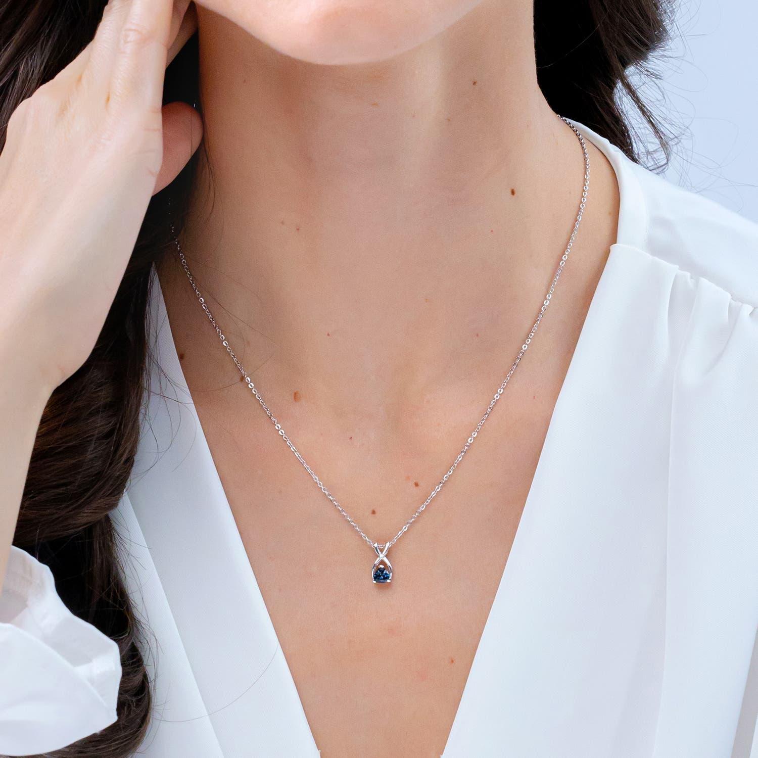 Modern Angara Natural Trillion London Blue Topaz Pendant with Diamond in 14K Solid Gold For Sale
