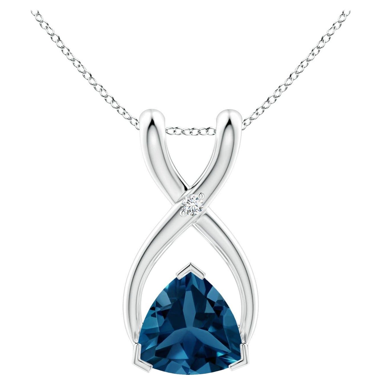 Angara Natural Trillion London Blue Topaz Pendant with Diamond in 14K Solid Gold