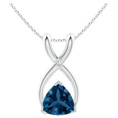 Angara Natural Trillion London Blue Topaz Pendant with Diamond in 14K Solid Gold