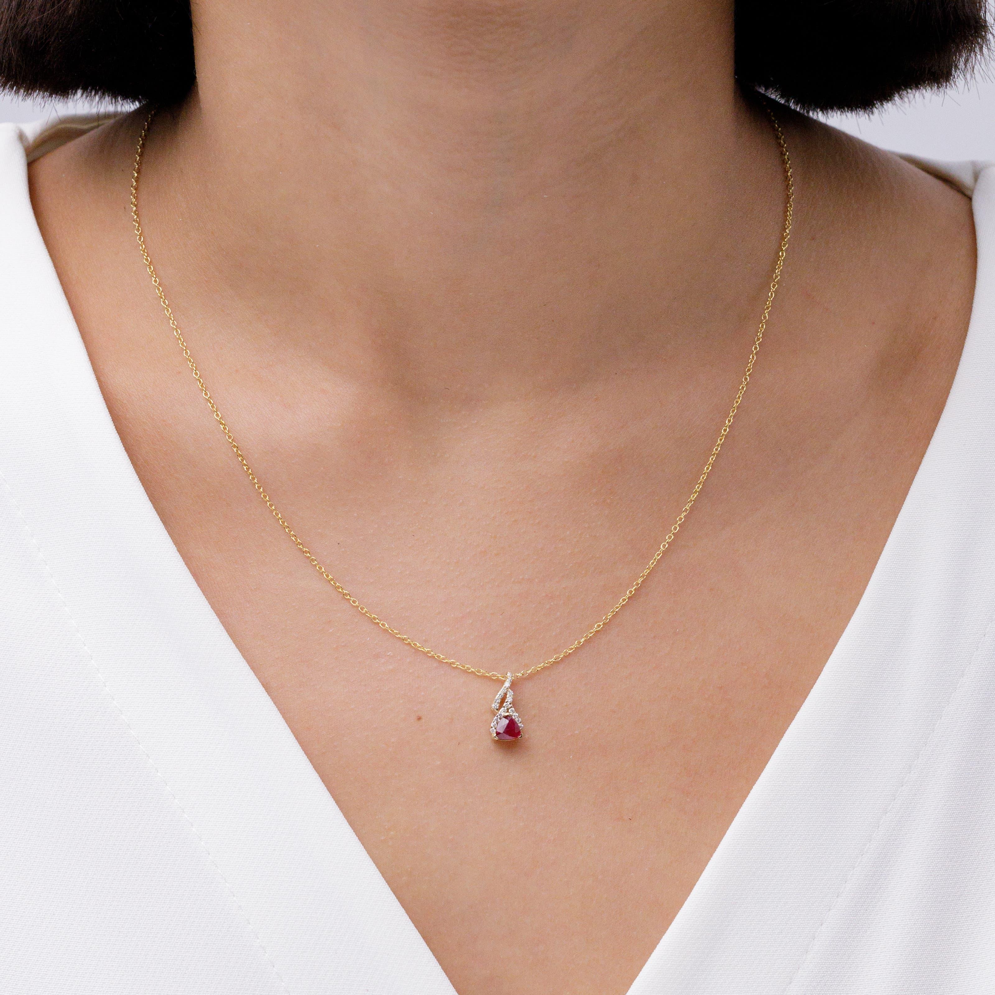 Modern Angara Natural Trillion Ruby Solitaire Pendant with Diamond in 14K Solid Gold For Sale