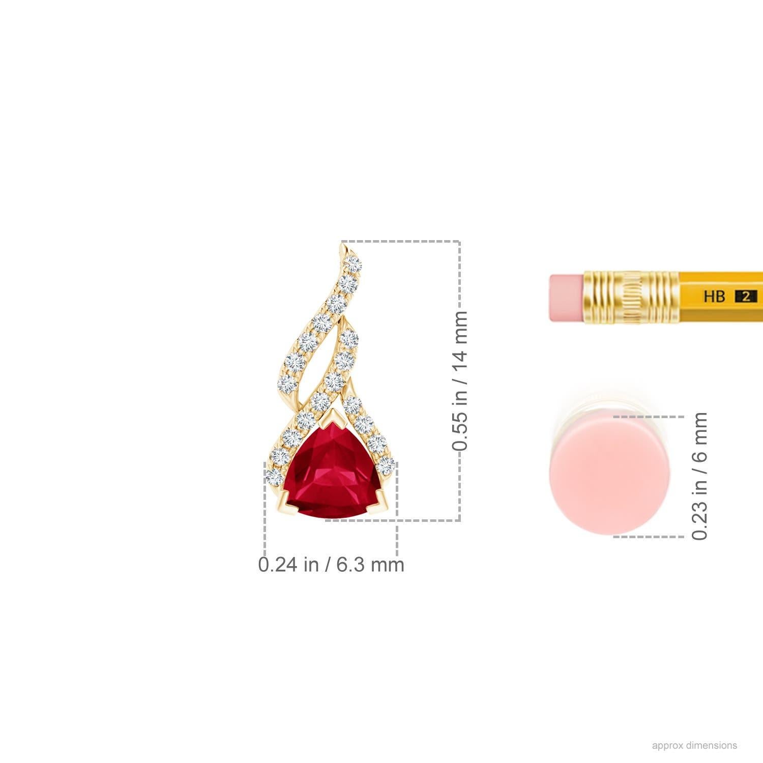 Trillion Cut Angara Natural Trillion Ruby Solitaire Pendant with Diamond in 14K Solid Gold For Sale