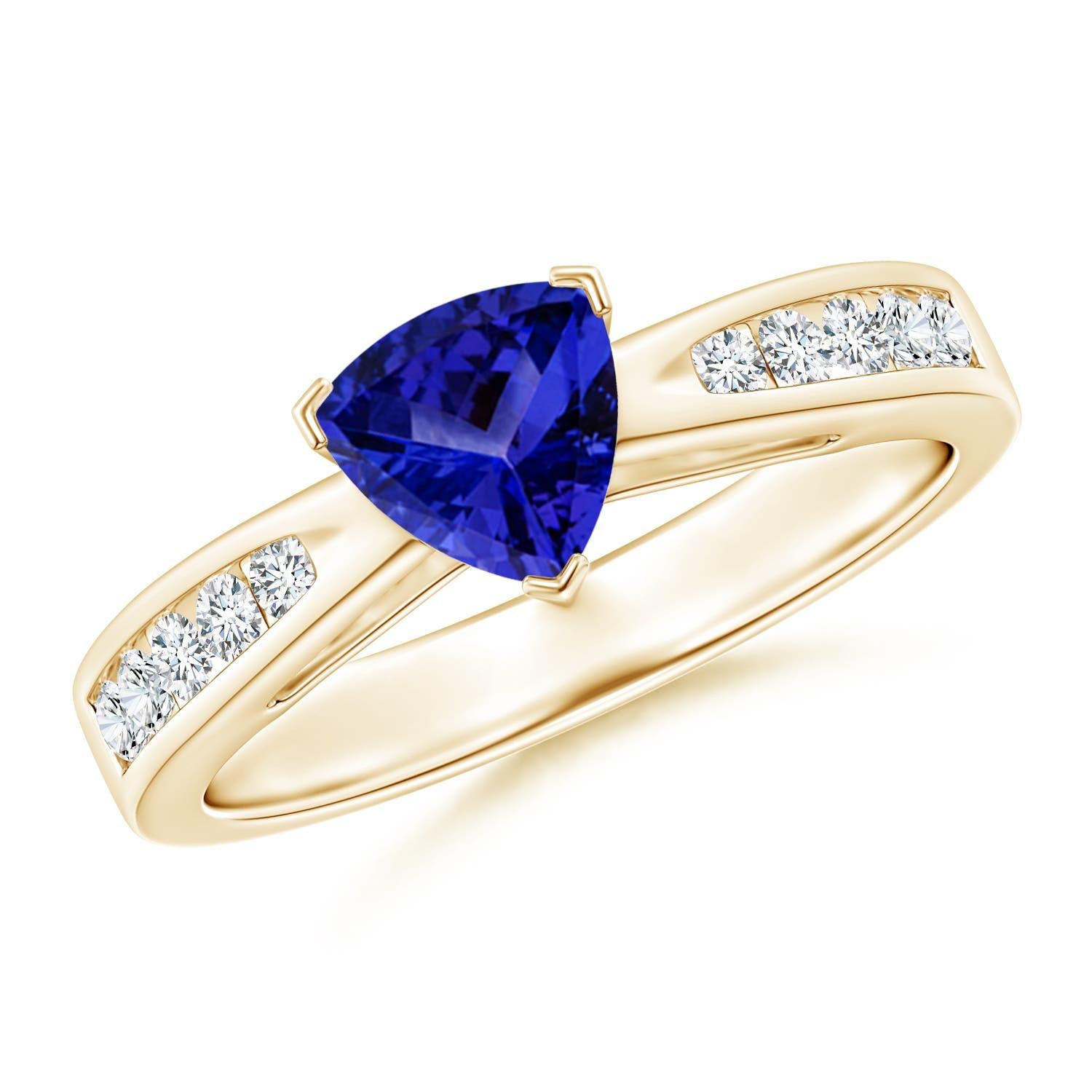 Anello solitario con tanzanite Angara Nature Trillion e accenti di diamanti in oro 14K in vendita 1