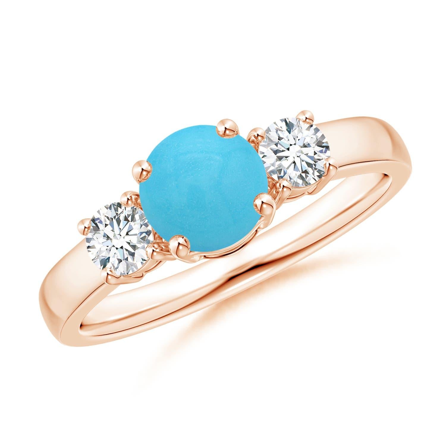 Angara Natural Turquoise and Diamond Three Stone Engagement Ring 14K Solid Gold For Sale 2