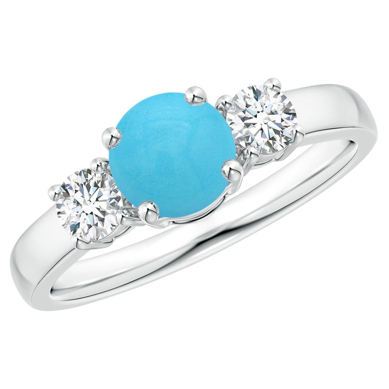 Angara Natural Turquoise and Diamond Three Stone Engagement Ring 14K Solid Gold For Sale