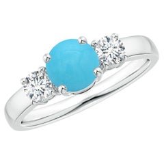 Angara Natural Turquoise and Diamond Three Stone Engagement Ring 14K Solid Gold