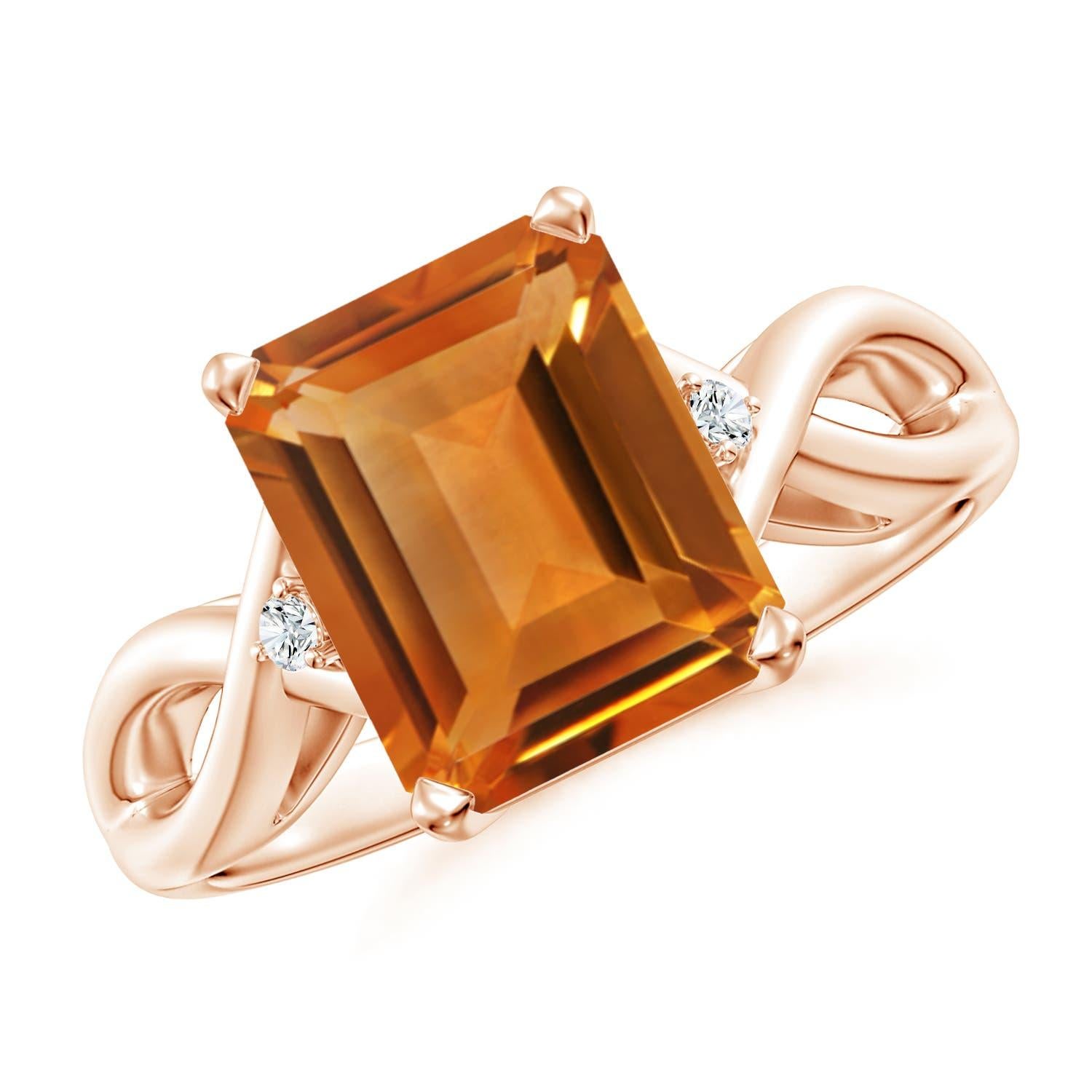 Angara Natural Twist Shank Anello con smeraldo da 3,1 carati con citrino in oro 14K in vendita 2