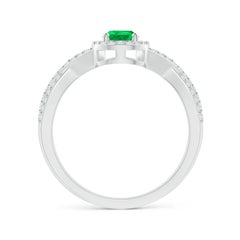 Angara Natural Twist Shank Pear Emerald Ring with Diamond Halo in 14K Solid Gold