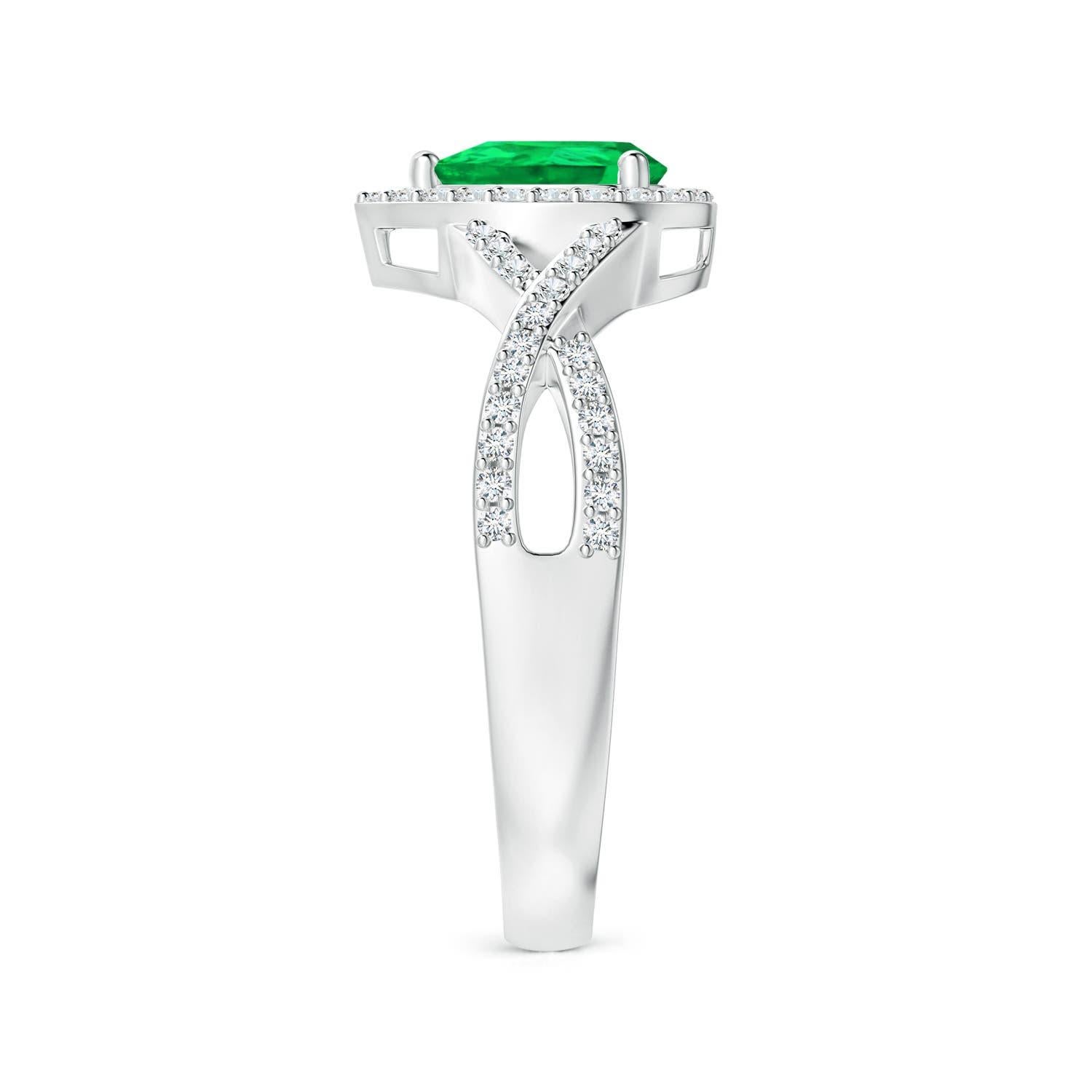 Anillo Angara de esmeralda pera natural de caña torcida con halo de diamantes en oro macizo de 14 quilates Corte pera en venta