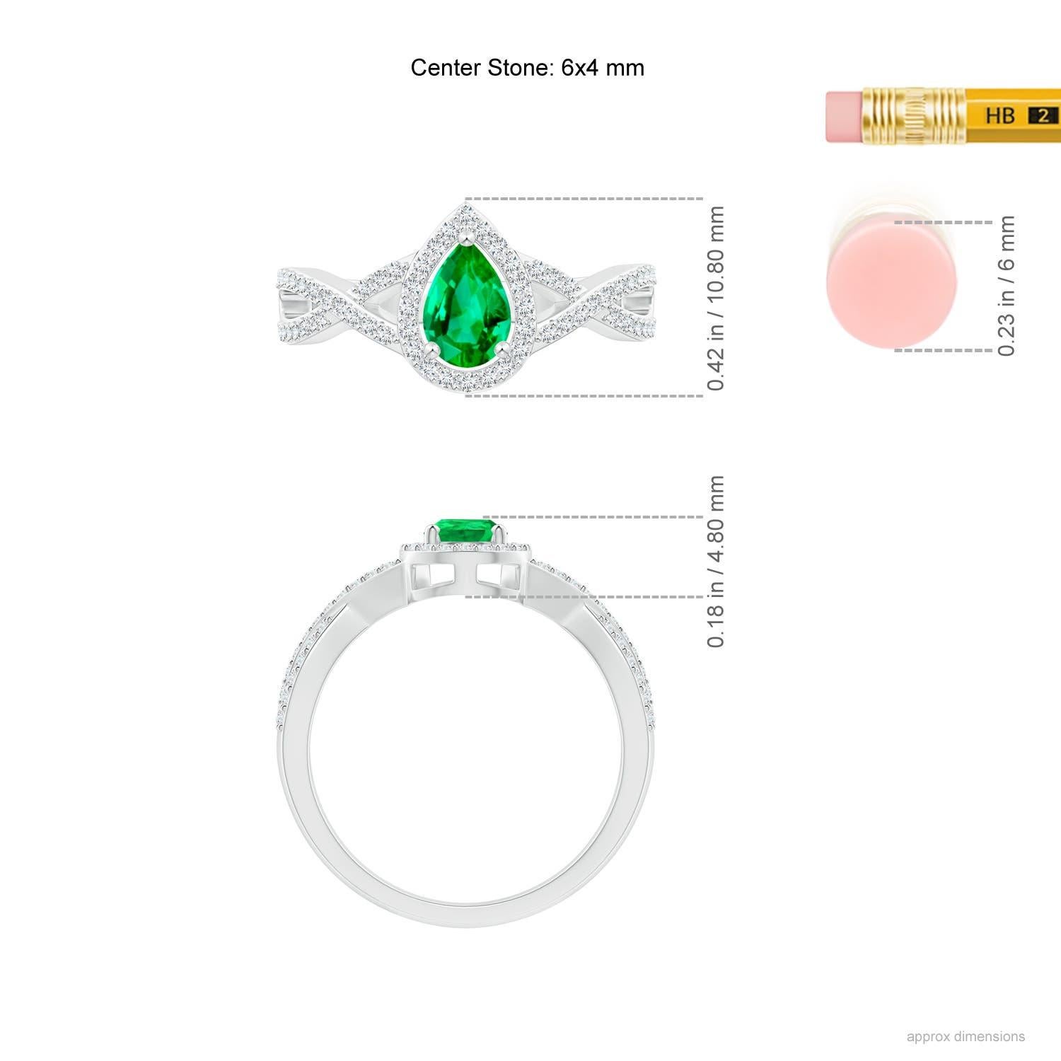 De las mujeres Anillo Angara de esmeralda pera natural de caña torcida con halo de diamantes en oro macizo de 14 quilates en venta