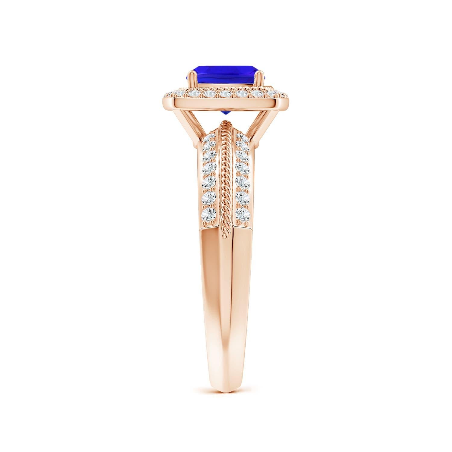Angara natürlichen verdrehten Seil Kissen 1,05ct Tansanit Halo Ring in 14K massivem Gold (Kissenschliff) im Angebot