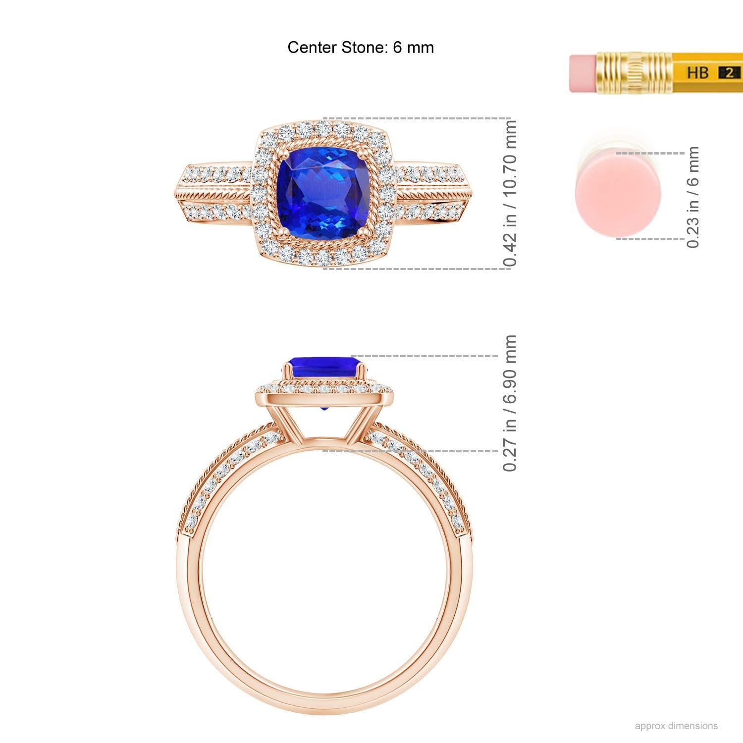 Angara natürlichen verdrehten Seil Kissen 1,05ct Tansanit Halo Ring in 14K massivem Gold im Zustand „Neu“ im Angebot in Los Angeles, CA