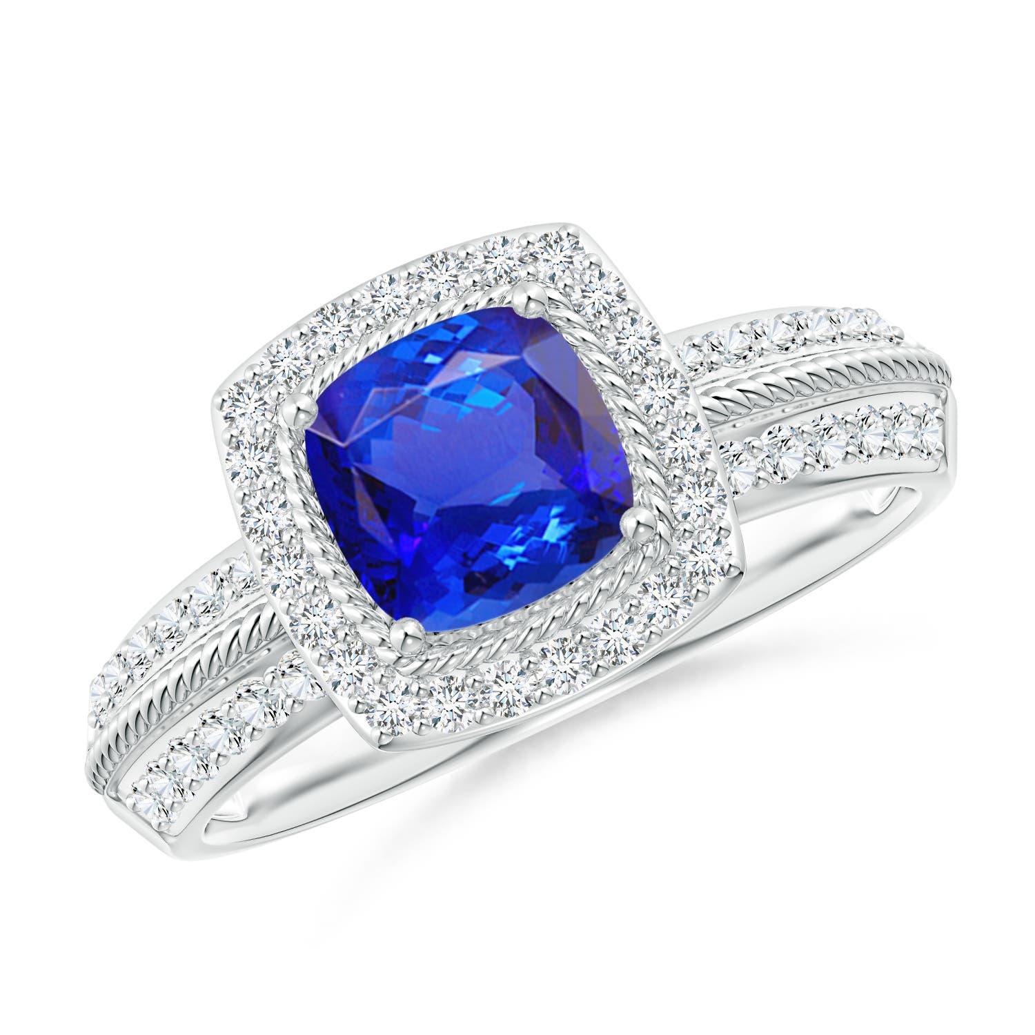 Angara natürlichen verdrehten Seil Kissen 1,05ct Tansanit Halo Ring in 14K massivem Gold Damen im Angebot