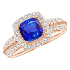 Angara natürlichen verdrehten Seil Kissen 1,05ct Tansanit Halo Ring in 14K massivem Gold