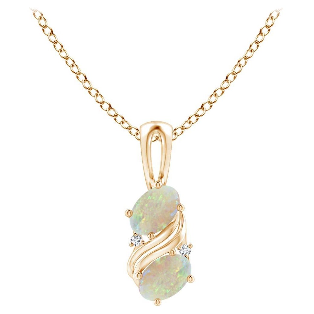 Angara natürlichen zwei Stein Opal Swirl Anhänger in 14K Solid Gold für Frauen im Angebot