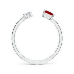 Angara Natural Two-Stone Square Ruby & Pear Diamond Open Ring in 14K Solid Gold